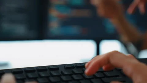 Slow motion closeup hand of back end software developer writing code. Burgeoning Stock Footage 280511920
