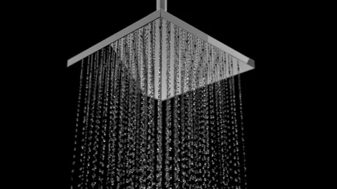 Slow motion Closeup Rain shower droplet water isolate on black background. Stock Footage 282189284