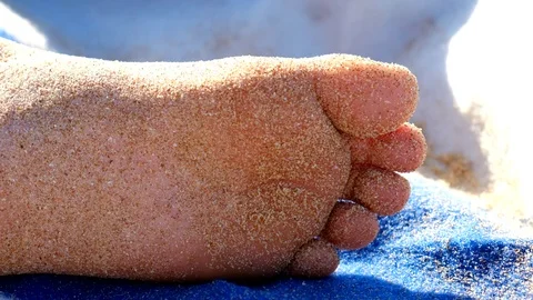 Slow motion closeup Small Sandy Foot at the beach Stock Footage 93624356