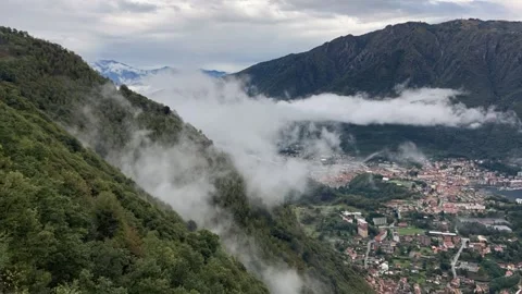 Slow Motion Clouds Moving Over Mountain Valley Stock Footage 328586877