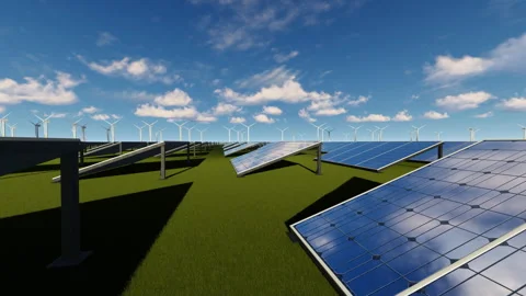 Slow motion clouds over solar panels farm on a sunny day Stock Footage 261163255