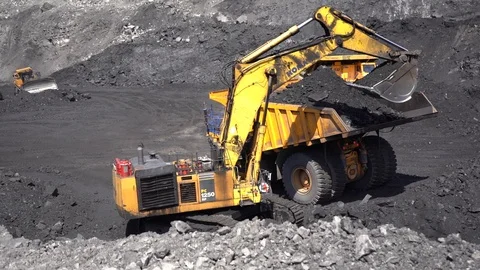 Slow motion of coal loading with dust Stock Footage 90490607