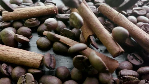 Slow motion coffee beans falling Stock Footage 88664334