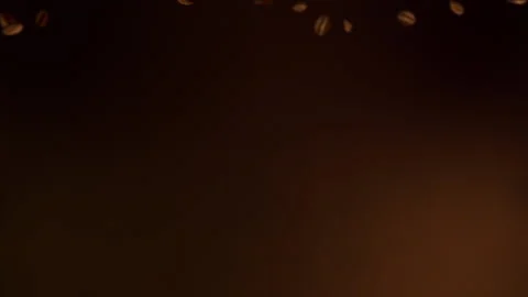 Slow Motion Coffee Beans Falling over Mocha Background - 3D Animation Stock Footage 136994255