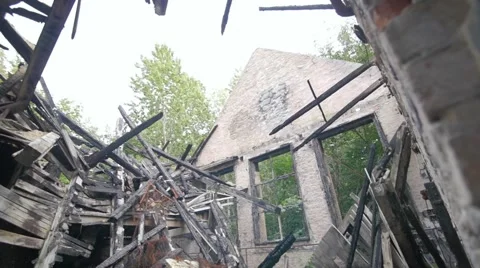Slow motion of a collapsed house Видео 58613095