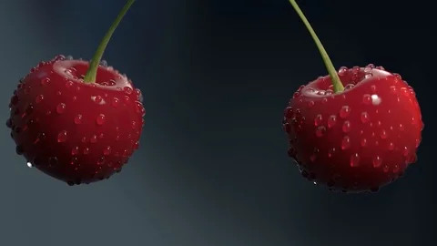 Slow motion collision of two  delicious fresh wet cherries Stock Footage 125256728