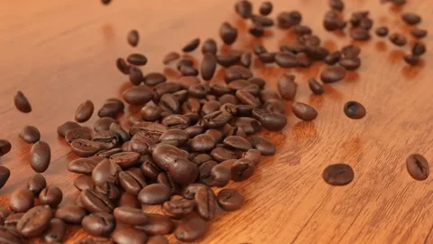 Slow Motion Collision of Two Streams of Roasted Coffee Beans  Stock Footage 330803524