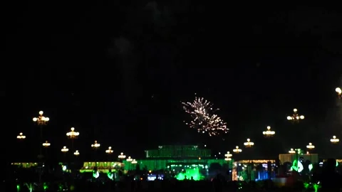 Slow Motion Colorful fireworks that explode and fill the darkness of the nig Stock Footage 204621729