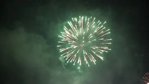 Slow Motion Colorful fireworks that explode and fill the darkness of the nig Stock Footage 204636143