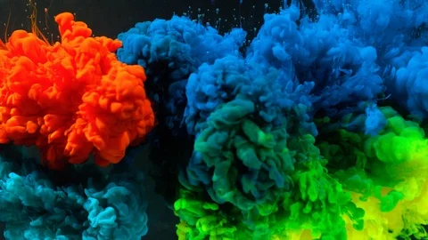 Slow motion of coloured inks in water isolated on black background Stock Footage 94471472
