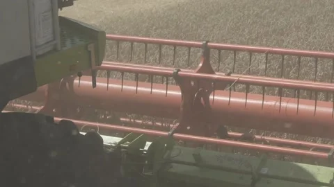 Slow motion. Combine harvester close up. Field of wheat Stock Footage 139649531