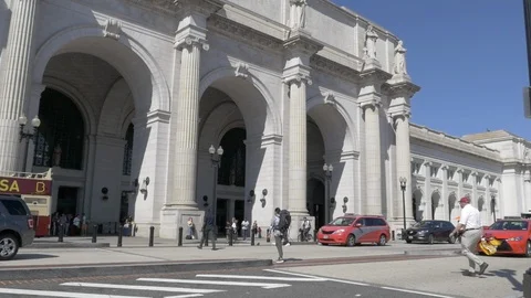 Slow Motion Commuters Enter Union Station Stock Footage 108791261