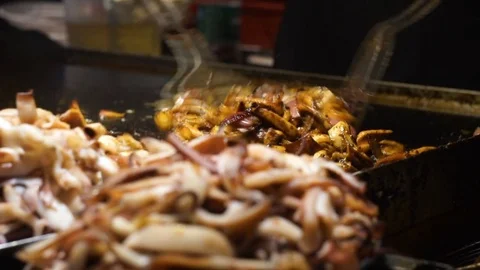 SLOW MOTION: cook makes asian noodles in wok. Stock Footage 82965669
