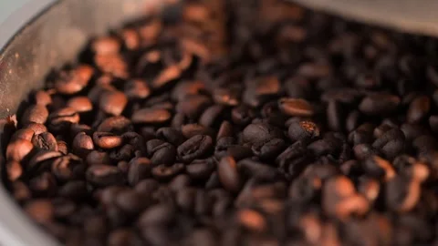 Slow Motion Cooling of Roasted Coffee Beans in Home Roaster Stock Footage 247660793