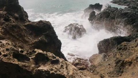 Slow motion coral beach with big waves Stock Footage 319875193