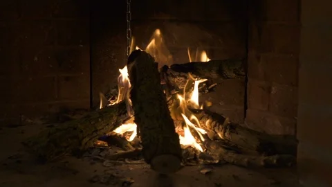 Slow motion of cozy fireplace with lighted fire Stock Footage 94702016
