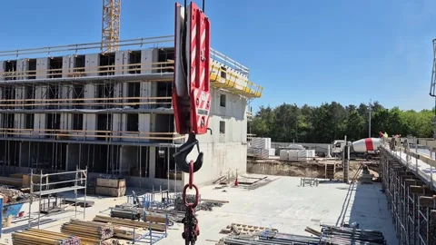 Slow Motion Crane Hook Lifting Construction Equipment Stock Footage 341104557