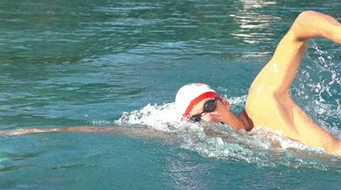 Slow motion crawl swimmer Stock Footage 12025181