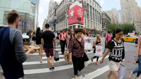 Slow motion crowd cross walk NYC Stock Footage 51745662