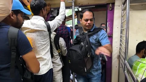 Slow Motion. Crowd move to board train. 4K (Busy train station) Stock-Footage 249810785