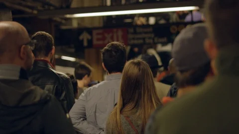 Slow motion of crowd of people exiting a subway station in NYC Stock Footage 85581392