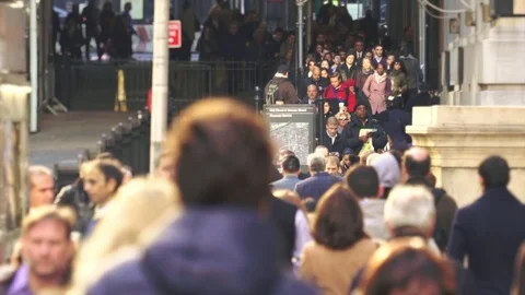 Slow motion, crowd of people walking on New York City Street Stock Footage 71064975