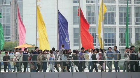 Slow motion: crowded people walking on shanghai Street Stock Footage 50211272