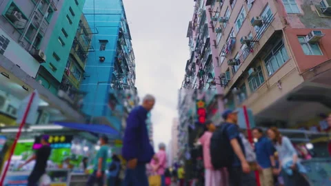 Slow Motion Crowded Street Scene in Hong Kong Stock Footage 344730022