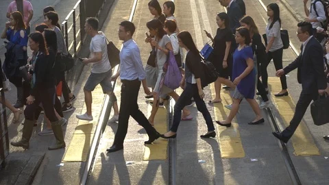 Slow motion of crowed people walking on the busy street Stock Footage 124987012