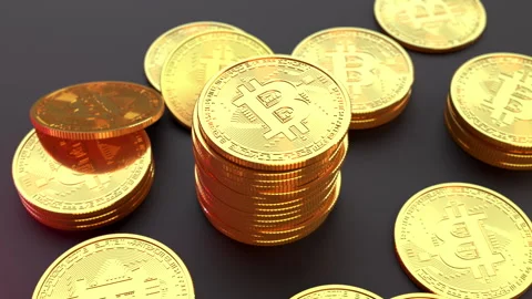Slow motion Cryptocurrency Stack Coins on neon light background. 3D animation. Stock Footage 159119732