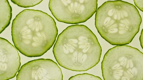 Slow Motion Cucumbers Slices Rotating. Cucumber Pattern. Healthy Food Background Stock-Footage 155627450