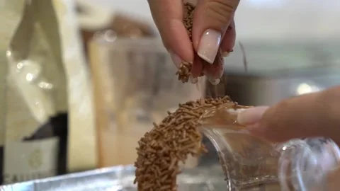 Slow motion of a cup of coffee with chocolate Stock Footage 145867437