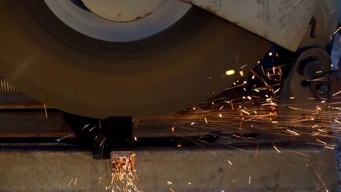 Slow motion cut iron by grinder in steel metal industry Stockbeeldmateriaal 82732260