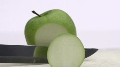 Slow motion cutting apple Stock Footage 33800818