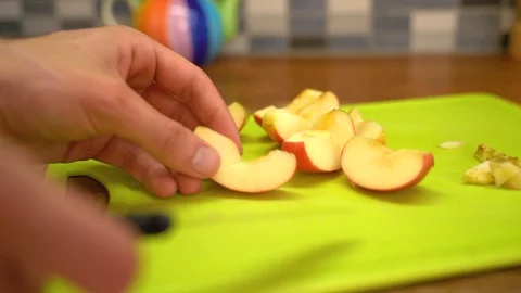 Slow Motion Cutting Apples Stock Footage 92859533