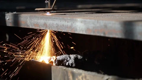 Slow motion: cutting a metal by cnc gas machine with sparks Stock Footage 118429546