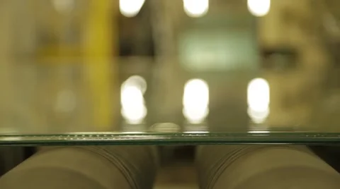 Slow Motion Cutting Of Sheet Glass On Conveyor Stock Footage 62843173