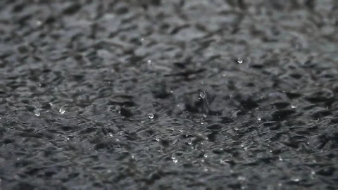 Slow motion of dancing drops on waving water surface with shallow focus. Stock-Footage 99146853