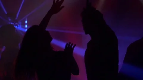 Slow motion dancing silhouette of a young couple. Stock Footage 71015636