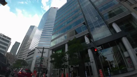 Slow Motion Dashcam Driving View of Downtown Montreal City Center Stock Footage 204037031