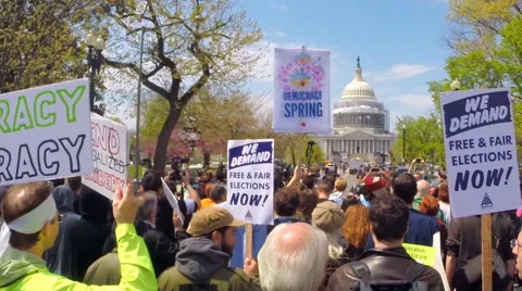 Slow motion of Democracy Spring protest marchers walking to the U.S. Capitol. Stock Footage 62274412