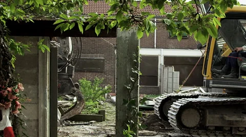 Slow motion demolition house Stock Footage 57467291