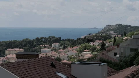 Slow motion of descending cable car towards the Old Town, Dubrovnik, Croatia, 4k Video stock 274458623
