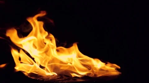 Slow motion. Detailed fire isolated on black full Hd Stock Footage