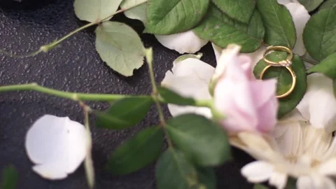 Slow Motion Detailed Shot of Pair of Wedding Rings with Bridal Essentials Stock Footage 342067898