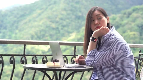 Slow motion digital nomad concept asian freelancer woman use laptop to work Stock Footage 252424952