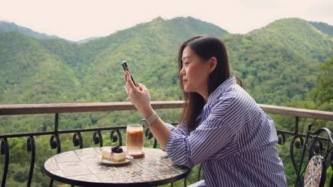 Slow motion for digital nomad concept asian freelancer woman use smart phone Stock Footage 254161091