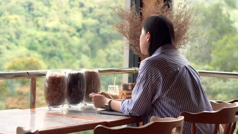 Slow motion digital nomad concept asian freelancer woman use laptop Stock Footage 255365331