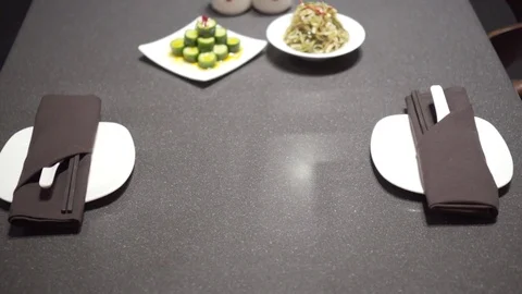 Slow motion of dining table with asian food Video stock 78885757