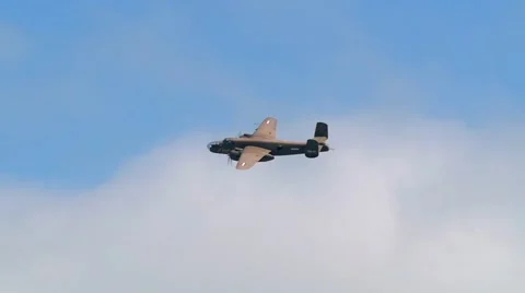 Slow motion display of a world war two heavy bomber airplane Stock Footage 68985136
